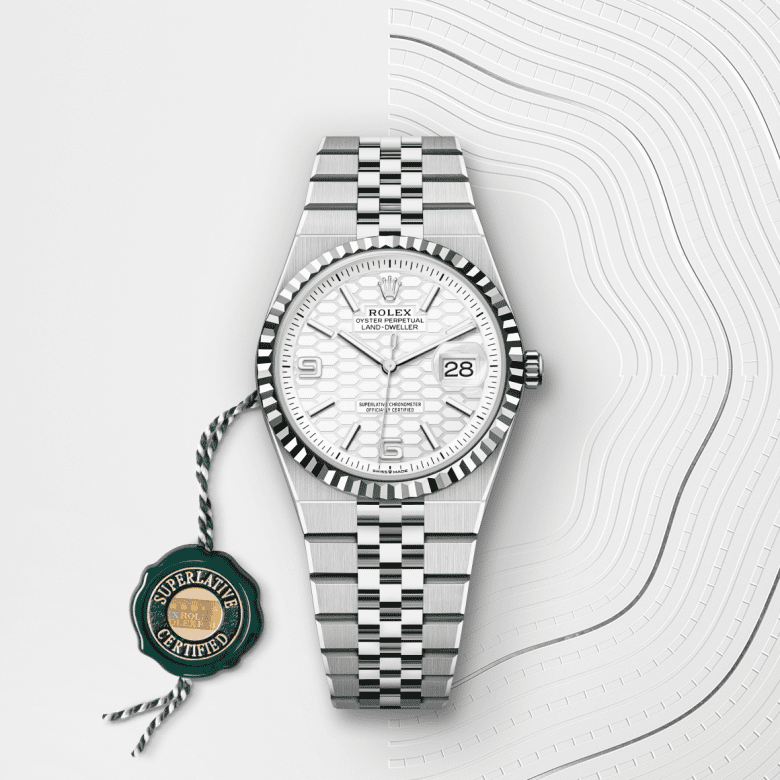rolex Land-Dweller em Rolesor branco – combinação de aço Oystersteel e ouro branco, m127234-0001 - Pedrart