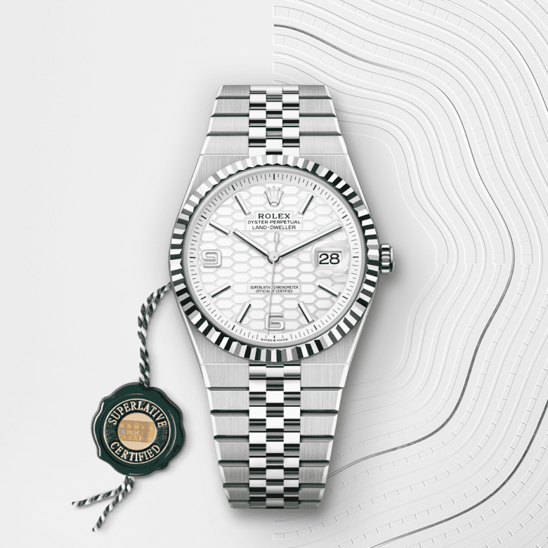 rolex Land-Dweller em Rolesor branco – combinação de aço Oystersteel e ouro branco, m127334-0001 - Pedrart