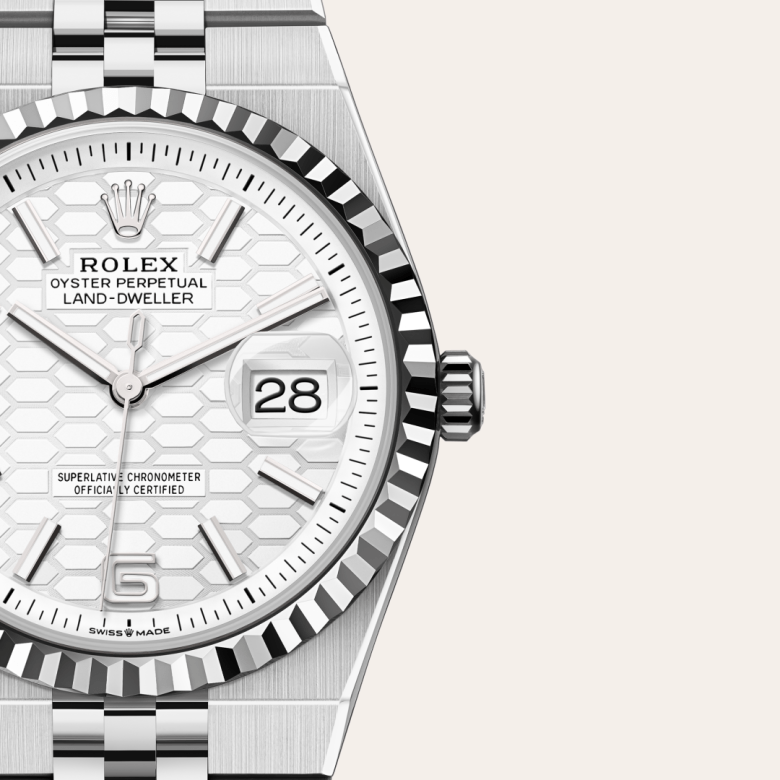 rolex Land-Dweller em Rolesor branco – combinação de aço Oystersteel e ouro branco, m127234-0001 - Pedrart