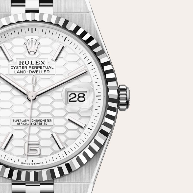 rolex Land-Dweller em Rolesor branco – combinação de aço Oystersteel e ouro branco, m127334-0001 - Pedrart